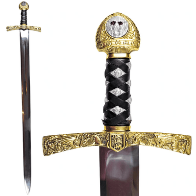 Replik des Schwerts Excalibur von König Artus mit Gravur – 98,5 cm, Stahlklinge, Messinggriff  