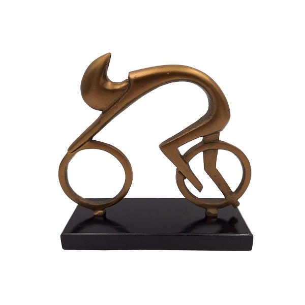 Radfahrerfigur Radfahrer VB26/9 mit Gravur – elegantes Geschenk für Radfahrer, Höhe 18 cm, Messing und Schwarz, minimalistische Innendekoration