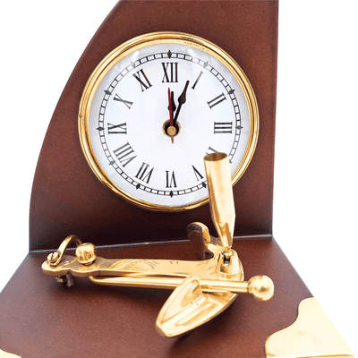 Elegantes maritimes Schreibtischset mit Uhr und Stifthalter aus Messing und lackiertem Holz – Gravur-Personalisierung – Perfektes Geschenk für den Chef oder Liebhaber des Vintage-Stils – Maße 16 x 12,5 x 23 cm  