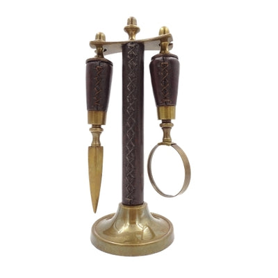 Schreibtischset mit Lupe und Brieföffner MIS-0742 mit Gravurpersonalisierung, elegante Lederfassung, ideal als Geschenk, Maße: 18 x 7,5 x 3,5 cm (Lupe), 18 x 3,5 x 3,5 cm (Brieföffner)