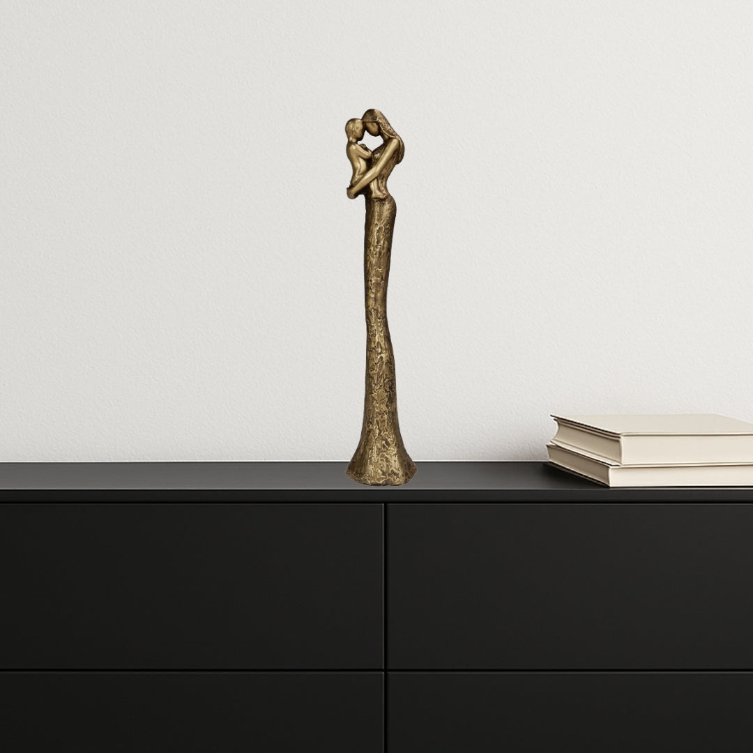 Moderne Mutter-mit-Kind-Figur in Gold mit personalisierter Gravur – Höhe 27 cm – ideales Geschenk zum Muttertag, Geburtstag oder Einweihung – Glamour-Stil mit schwarzen Elementen – Polyresin