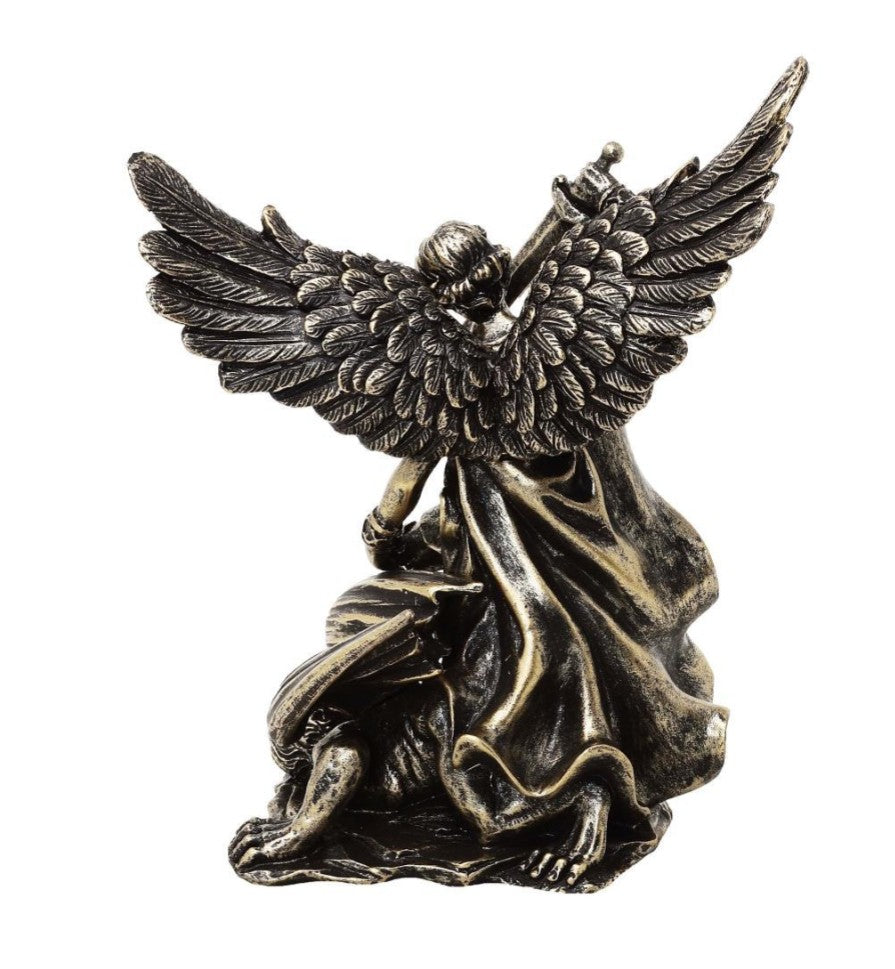 Figur Heiliger Michael im Kampf mit dem Drachen aus Polyresin 13,5 cm mit Personalisierung durch Gravur