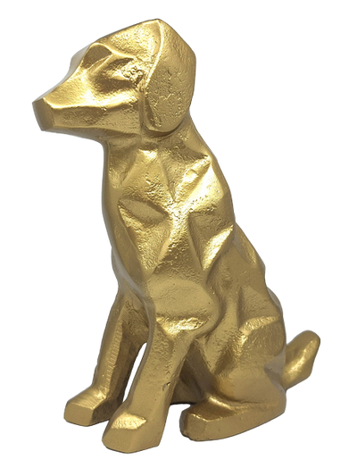 Goldene dekorative Hundefigur DOG2 mit der Möglichkeit einer personalisierten Gravur