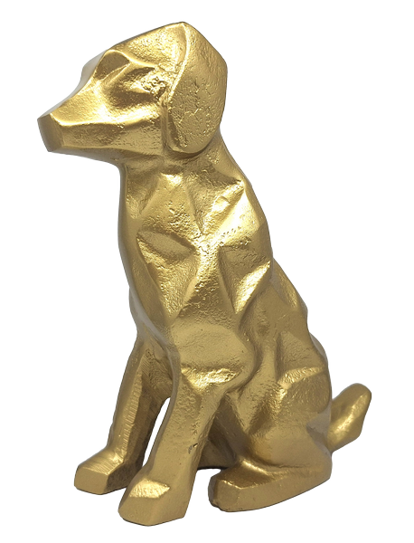 Goldene dekorative Hundefigur DOG2 mit der Möglichkeit einer personalisierten Gravur