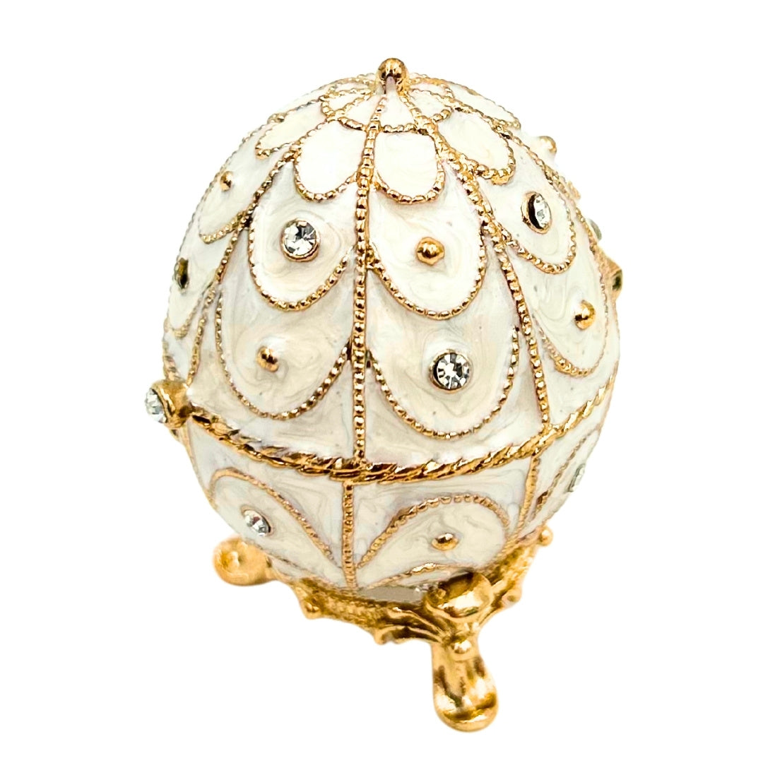Exklusive Fabergé-Ei Schmuckschatulle aus Metall mit Kristallen in Weiß-Gold mit Gravur-Personalisierung  