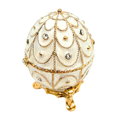 Exklusive Fabergé-Ei Schmuckschatulle aus Metall mit Kristallen in Weiß-Gold mit Gravur-Personalisierung  