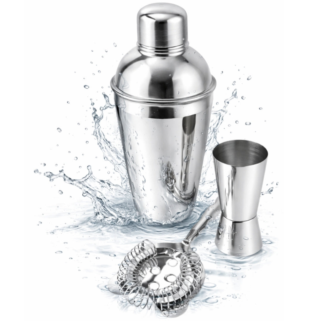 Barkeeper-Set Steel 3-teilig mit Gravur-Personalisierung - Shaker 750 ml, Jigger 15/30 ml, Sieb - elegantes Geschenk für Cocktail-Liebhaber, Edelstahl, silberne Farbe
