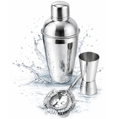 Barkeeper-Set Steel 3-teilig mit Gravur-Personalisierung - Shaker 750 ml, Jigger 15/30 ml, Sieb - elegantes Geschenk für Cocktail-Liebhaber, Edelstahl, silberne Farbe