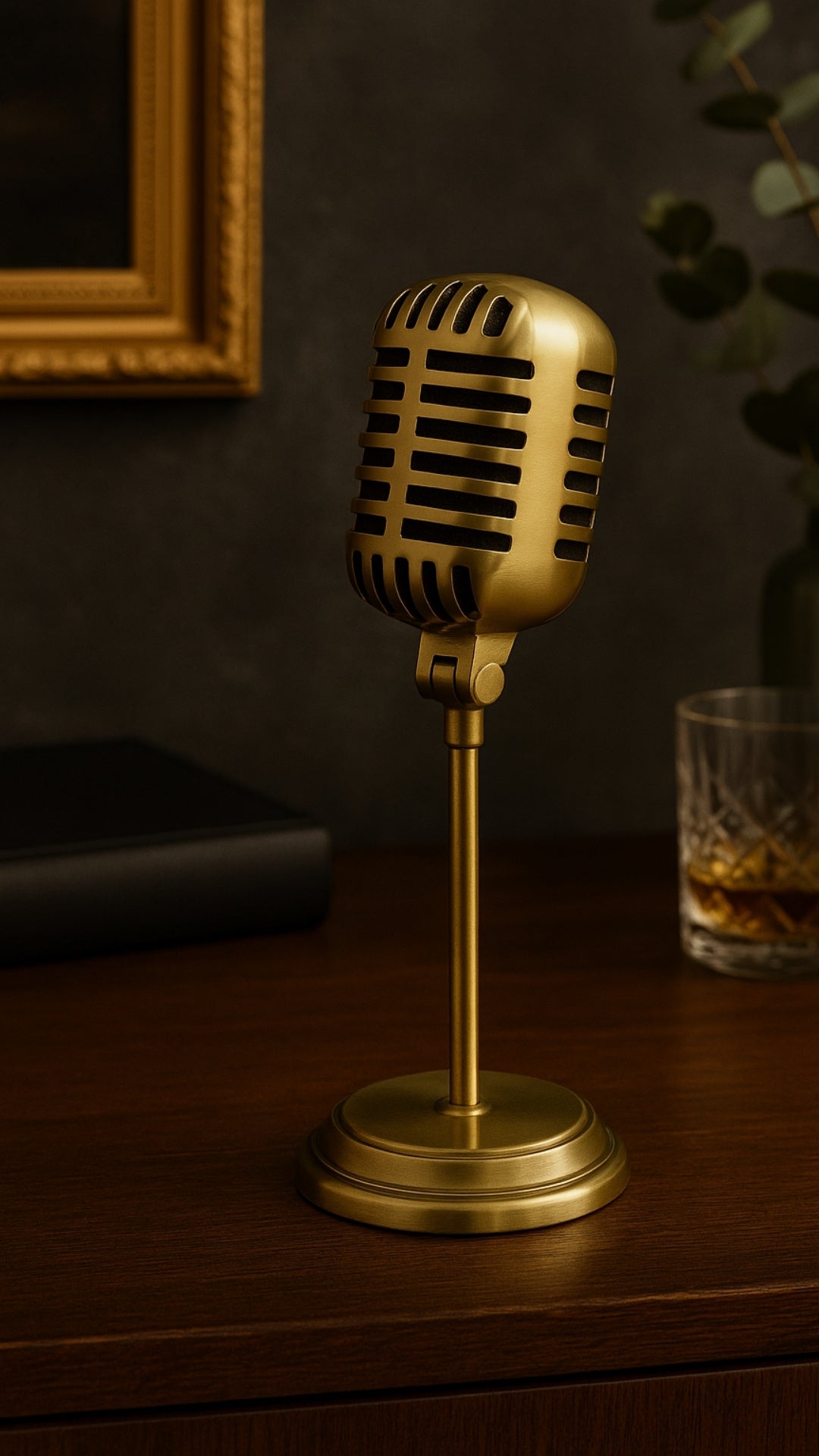 Statuette Retro-Mikrofon mit personalisierbarer Gravur, goldfarben, 25 cm