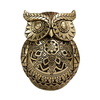 Eule der Weisheit mit der Möglichkeit einer personalisierten Gravur, Dekoration in Gold und Schwarz, Höhe 13,6 cm, ideales Geschenk für jeden Anlass