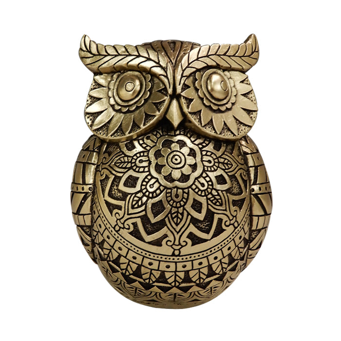 Eule der Weisheit mit der Möglichkeit einer personalisierten Gravur, Dekoration in Gold und Schwarz, Höhe 13,6 cm, ideales Geschenk für jeden Anlass