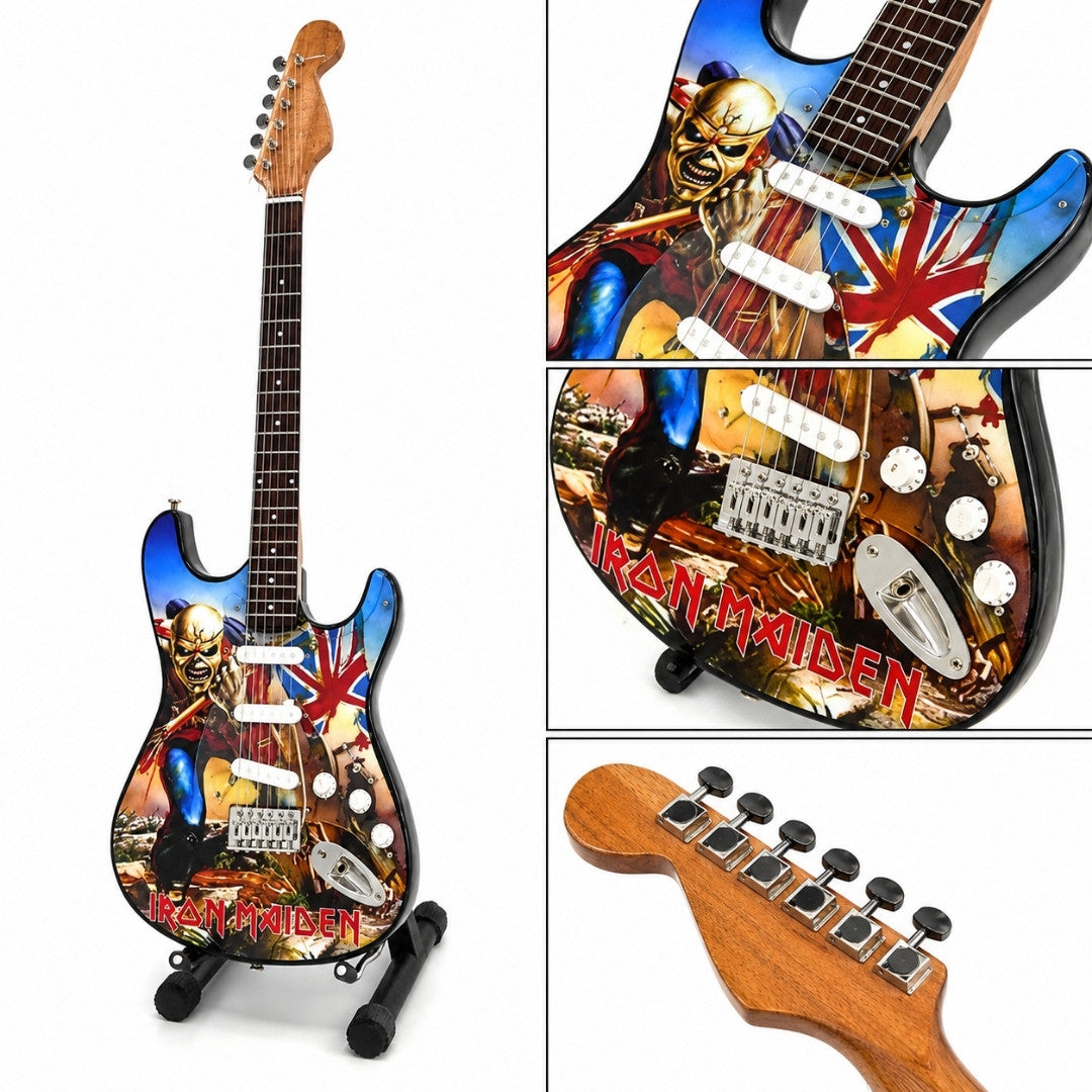 Mini-Dekorationsgitarre Iron Maiden „The Trooper“ aus Mahagoni – handgefertigte Dekoration für Musikfans