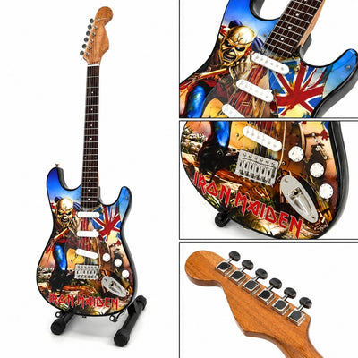 Mini-Dekorationsgitarre Iron Maiden „The Trooper“ aus Mahagoni – handgefertigte Dekoration für Musikfans