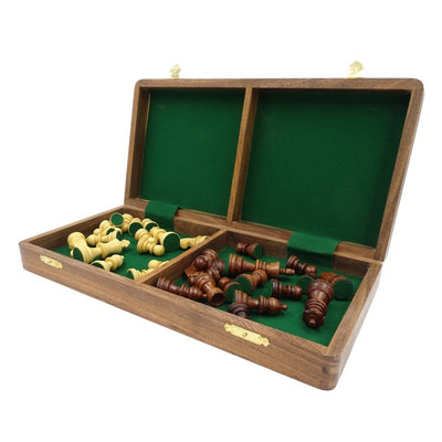 Holzschach 40x40 cm mit Gravur – klappbares Schachbrett aus indischem Palisander in Braun-Beige