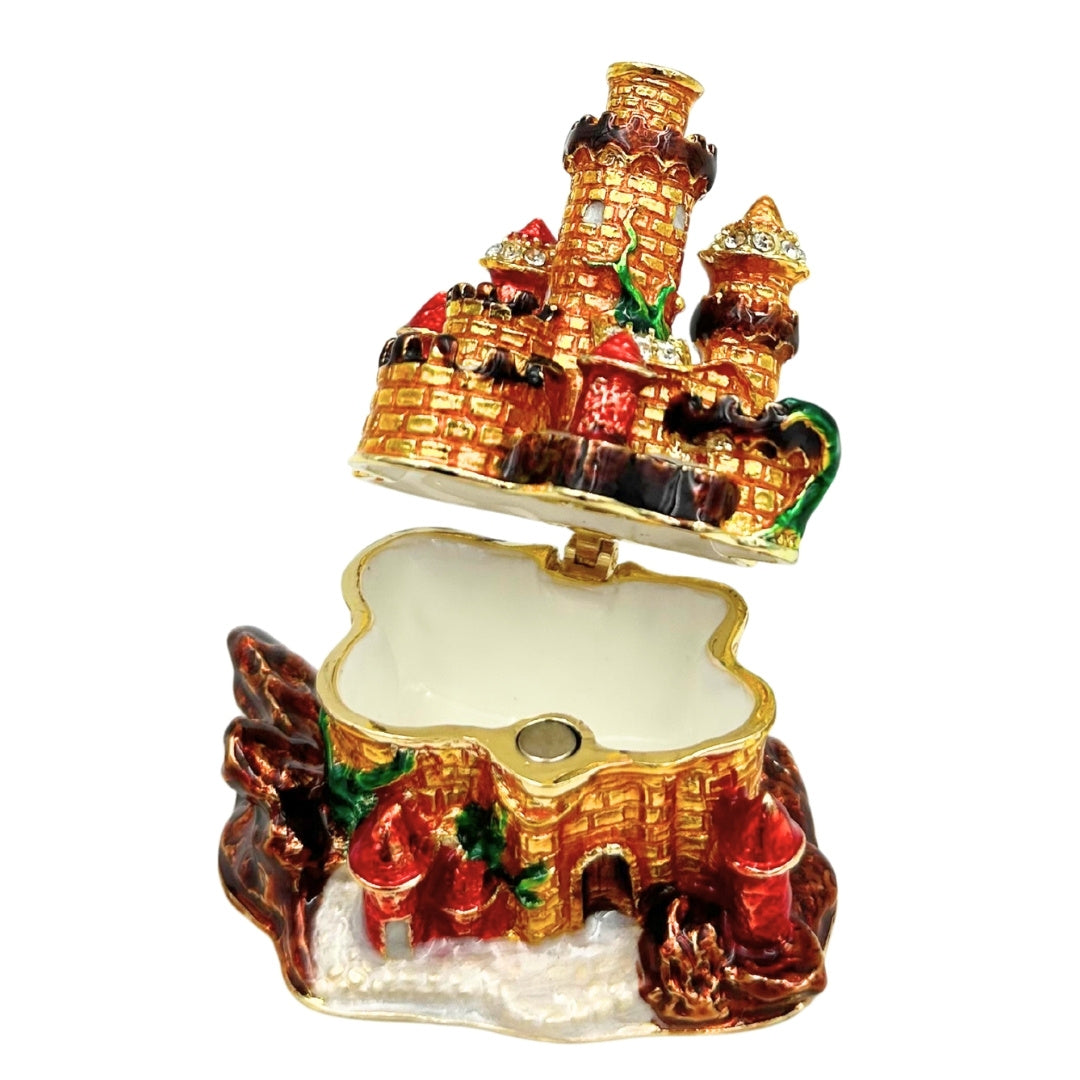 Schmuckschatulle verziert mit Kristallen in Schlossform mit Personalisierung und Gravur