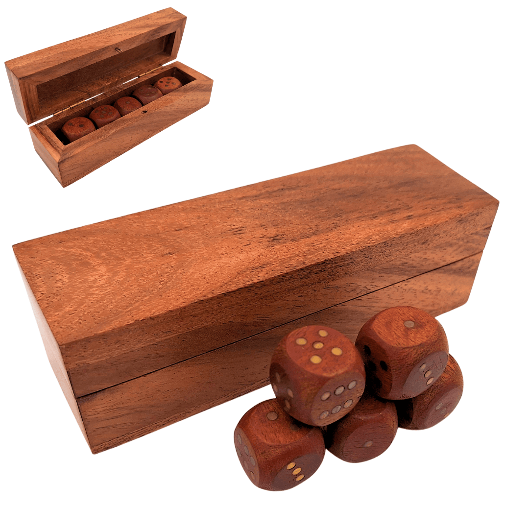 Holzwürfel zum Spielen in länglicher Holzschachtel - DNU-006