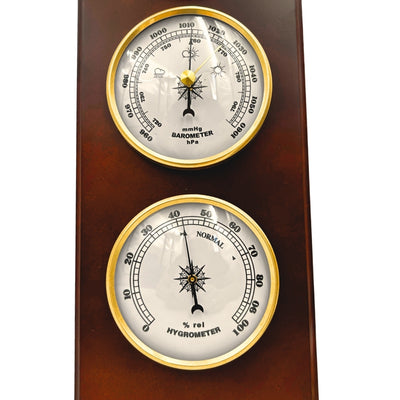 Elegante Retro-Wetterstation 36 cm mit Gravur – Barometer, Thermometer, Hygrometer im Holzgehäuse