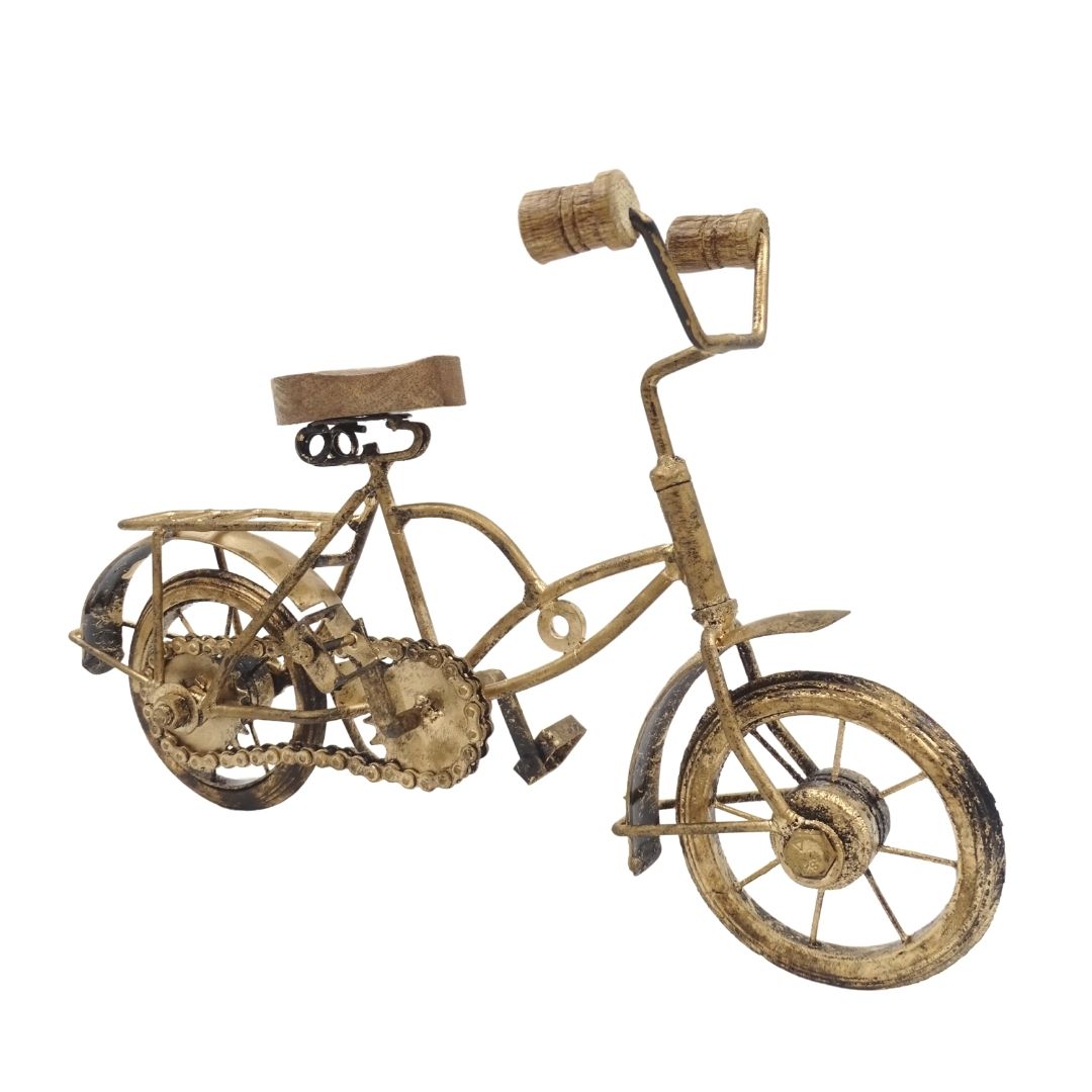Figur eines alten Fahrrads mit Gravur – Metall-Holz-Dekoration, Maße 30 x 20 x 10 cm