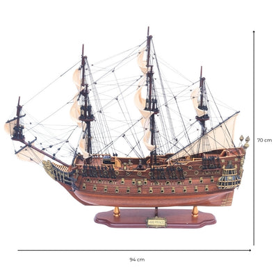 Exklusives großes Segelschiffmodell des Kriegsschiffs HMS Prince 94cm mit Möglichkeit zur Personalisierung durch Gravur