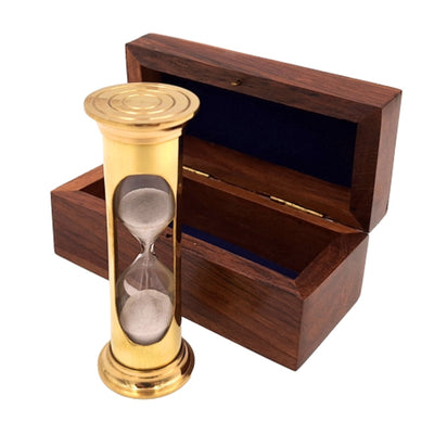 Sanduhr ROUND STP99 in einer Holzkiste mit personalisierbarer Gravur, messingfarben, goldglänzend, 3 Minuten, perfektes Geschenk für RPG-Fans und Guinness-Rekordhalter