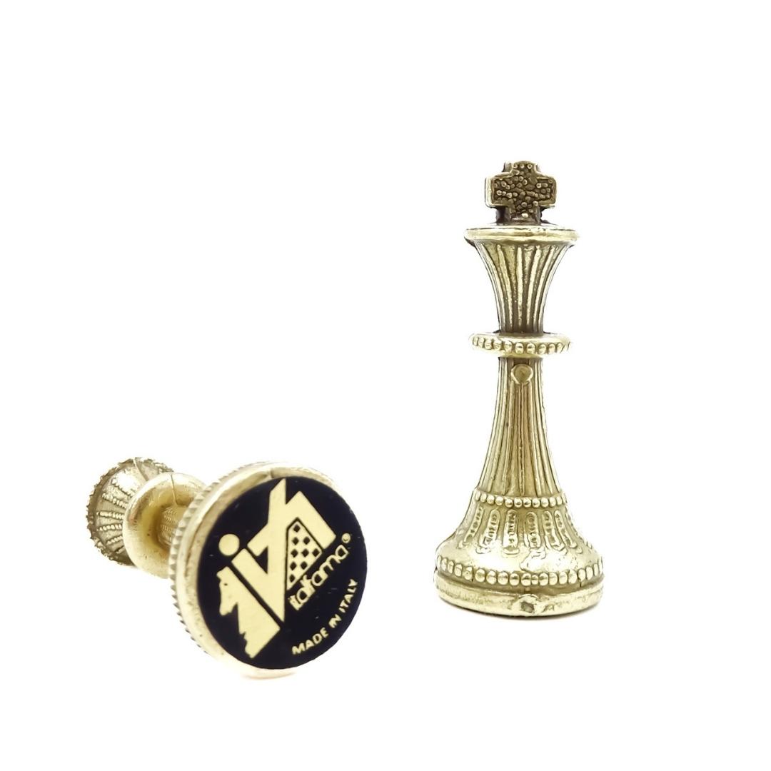 Exklusive Metall-Schachfiguren Italfama 28x28 cm mit personalisierbarer Gravur, braun-schachbrettmuster, Figuren gold-silbrig