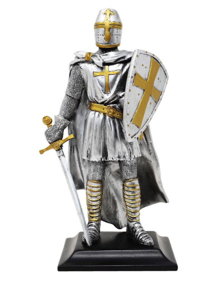 Große Figur eines Deutschordensritters aus Polyresin mit Personalisierung durch Gravur