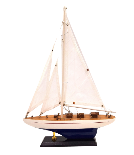 Holzmodell einer Yacht, Höhe 42 cm, mit personalisierbarer Gravur  