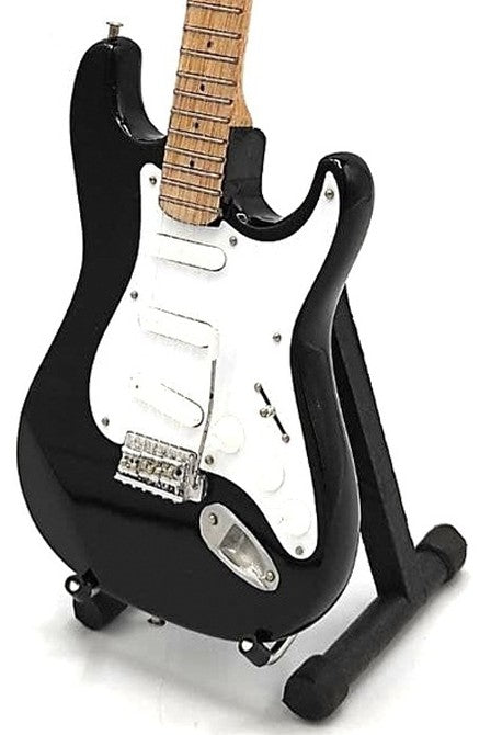 Mini-Gitarre inspiriert von Kurt Cobain mit Möglichkeit der Personalisierung durch Gravur, handgefertigt aus Mahagoniholz, schwarz/weiß, Höhe 27,5 cm