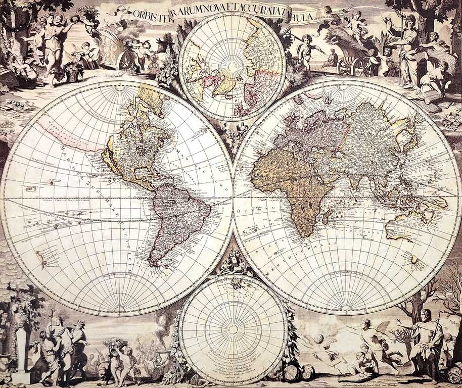 Weltkarte 1686 - G. Valck Reprint mit der Möglichkeit einer personalisierten Gravur - ideales Geschenk für Historiker und Reisende - Maße 56,5 x 47,5 cm
