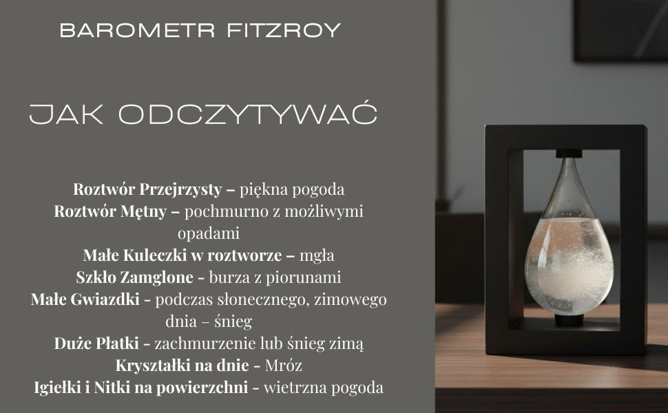 Fitzroy Sturm-Barometer im Holzrahmen – Tropfen Storm Glass mit Gravur-Personalisierung – ideales Geschenk für jeden Anlass – elegante Wetterstation im modernen Stil mit Kristallen, die auf Wetteränderungen reagieren  