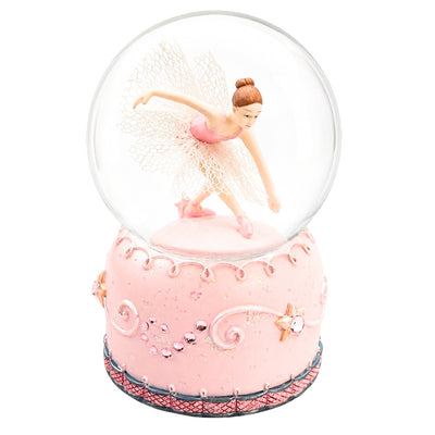 Tanzende Ballerina in 12 cm Glaskugel mit personalisierbarer Gravur - Elegante pastellfarbene Dekoration als Geschenk für Ballettliebhaber, aus Polyresin und Glas gefertigt