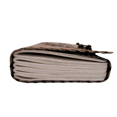 Retro Leder-Notizbuch Sonne und Mond 200 Seiten mit Personalisierung durch Gravur, beige-braun, ideal als Geschenk für Künstler oder Liebhaber der Magie des Alltags
