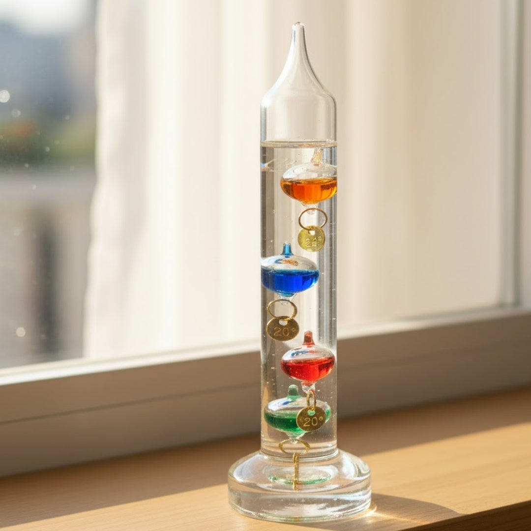 Galilei-Thermometer Galileo mit personalisierter Gravur – elegante Innendekoration in Glasfarbe  