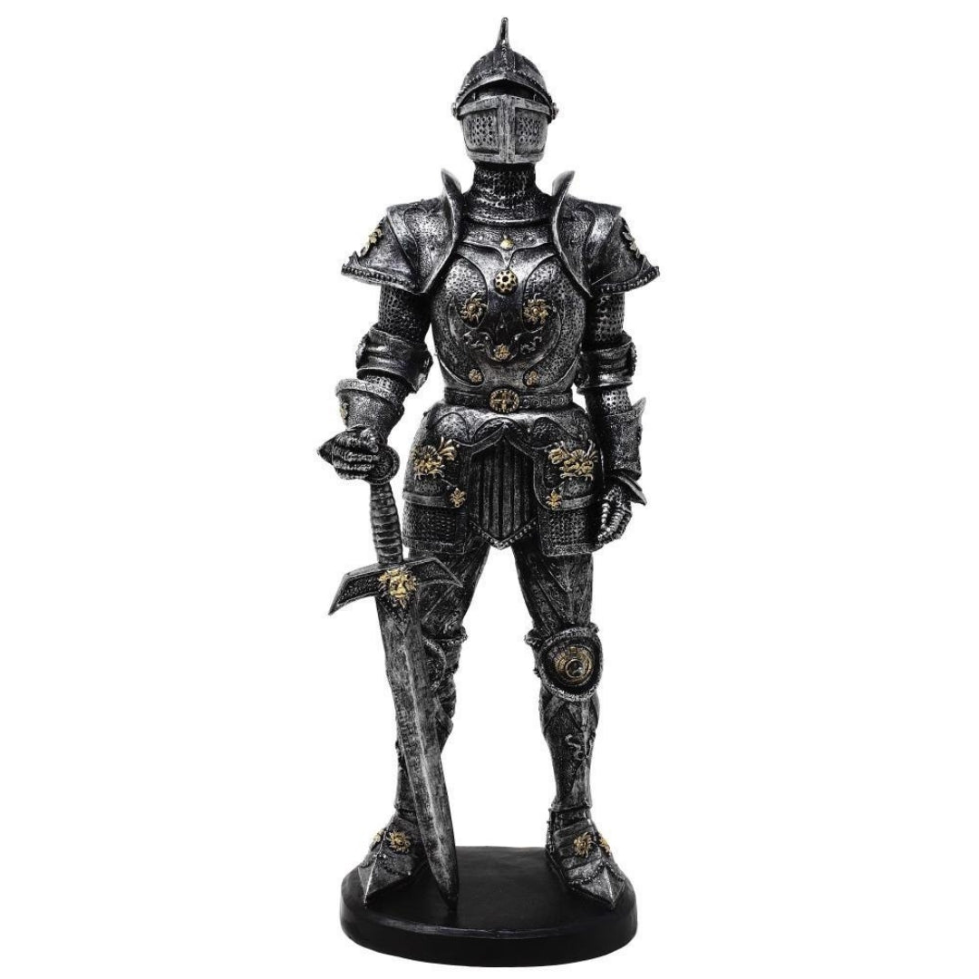 Dekorative Ritterfigur in Rüstung 39 cm silber mit Gravur-Personalisierung  