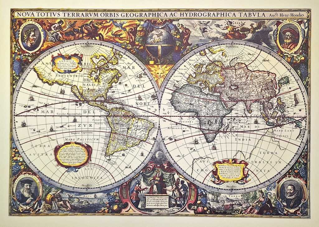 Weltkarte 1630 - Reprint von J. Hondius mit der Möglichkeit einer personalisierten Gravur