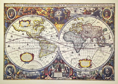 Weltkarte 1630 - Reprint von J. Hondius mit der Möglichkeit einer personalisierten Gravur