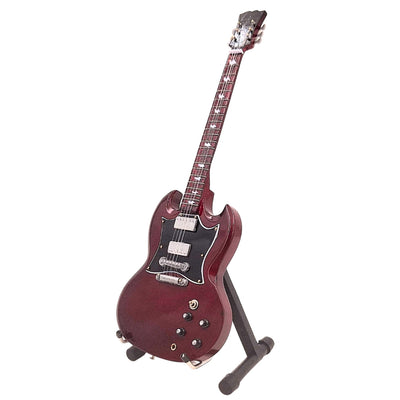Mini-Gitarre AC/DC Angus Young MGT-0567 mit Möglichkeit zur personalisierten Gravur, ideal als Geschenk, handgefertigt aus Mahagoniholz, braun, Höhe 27,5 cm