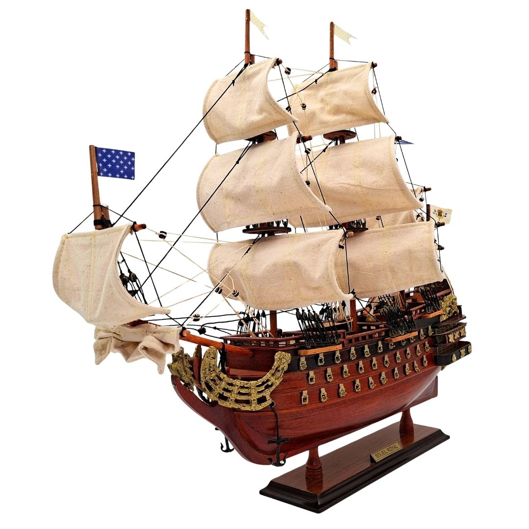 Segelschiffmodell Soleil Royal, montiert, 46 cm - handgefertigt aus exotischem Holz mit Möglichkeit zur Personalisierung durch Gravur