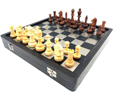 Elegantes Schachset Holz-Metall 33x33 cm mit Gravur-Personalisierung