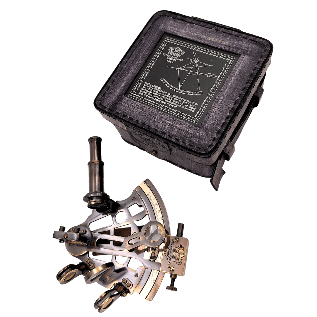 Messing-Sextant mit personalisierter Gravur in Lederbox  