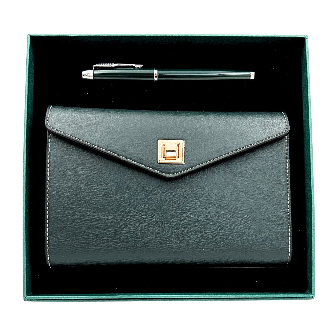 Elegantes Geschenkset mit personalisierter Gravur – Leder-Notizbuch A6 mit hochwertigem Kugelschreiber in luxuriöser Geschenkbox  