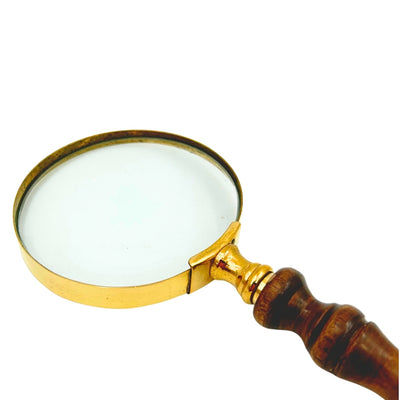 Retro-Lupe aus Messing mit Holzgriff - Vergrößerungsglas 18 cm mit Personalisierung durch Gravur