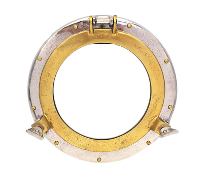 Bullauge-Spiegel mit 28 cm Durchmesser, Metallrahmen in Silber oder Gold, mit personalisierbarer Gravur