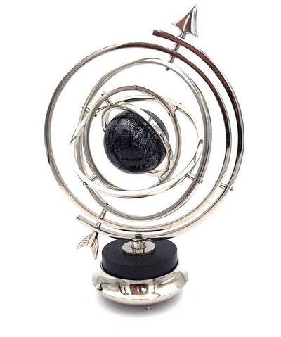 Sphärisches Astrolabium mit Globus, 44,5 cm, silberfarben, mit personalisierbarer Gravur