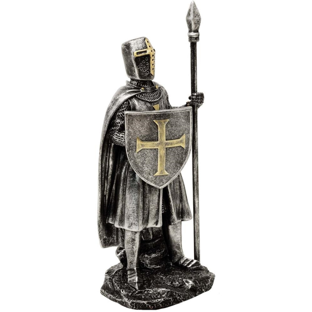 Figur Ritter mit Speer 20 cm mit personalisierbarer Gravur – handbemalte Polyresin-Dekoration als Geschenk für Geschichts- und Militärliebhaber