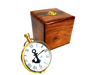 Maritime Uhr NI406A/1 in Holzkiste mit Gravurpersonalisierung, Messing, Retro, Höhe 7 cm