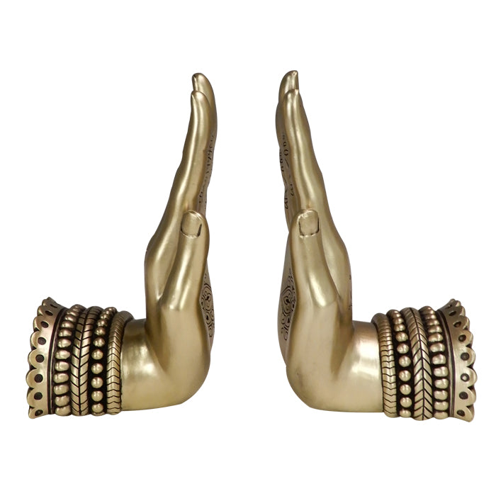 Goldener Buchstütze - Hände mit der Möglichkeit einer personalisierten Gravur - elegante Buchstützen im modernen und glamourösen Stil - ideales Geschenk für jeden Anlass - Maße 15,5 x 9 x 19,5 cm, Material Polyresin