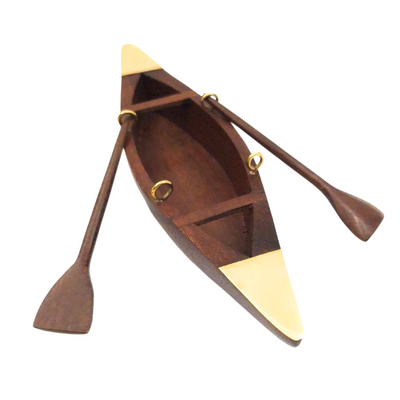 Elegantes Holzmodell eines Bootes 25 cm - Schreibtischdekoration mit Messingelementen - Ideales Geschenk für einen Segler mit Option zur Personalisierung durch Gravur - Maritimer und Retro-Stil