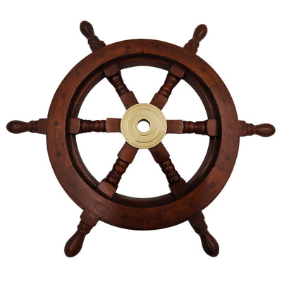 Holz-Steuerrad 45 cm mit Messingmitte – personalisierte Gravur – Retro maritime Dekoration als Geschenk für Segler oder Meeresliebhaber