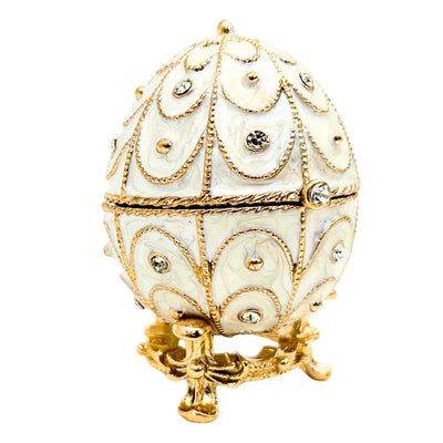 Exklusive Fabergé-Ei Schmuckschatulle aus Metall mit Kristallen in Weiß-Gold mit Gravur-Personalisierung  